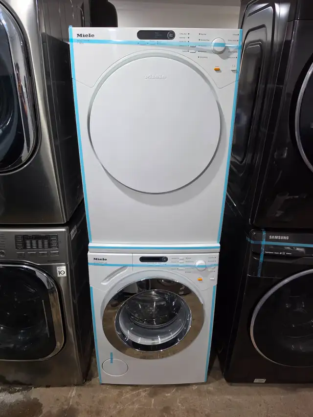High End Miele 24' White Front-Load Stackable Washer & Dryer Set
