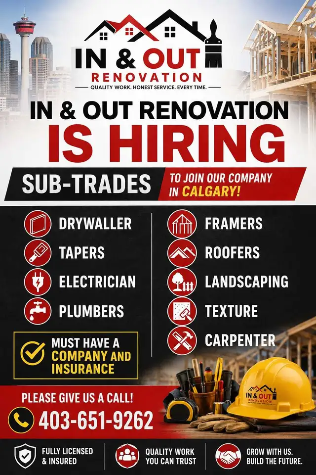 hiring subtrades for renovation. company