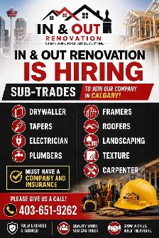 hiring subtrades for renovation. company