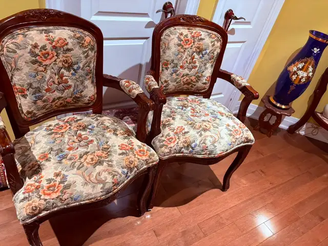 pair of french provincial chairs wood carved