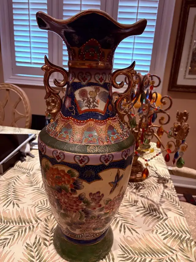 asian vintage  24 inch large vase hand made hand painted