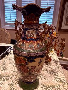 asian vintage  24 inch large vase hand made hand painted