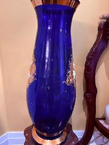 bohemian czech cobalt blue vase 24 inch - Photo 4