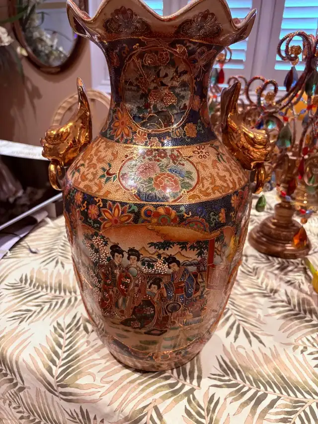 asian hand made 18 inch vase
