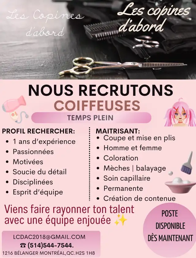 offre d’emplois coiffeur, coiffeuse demander
