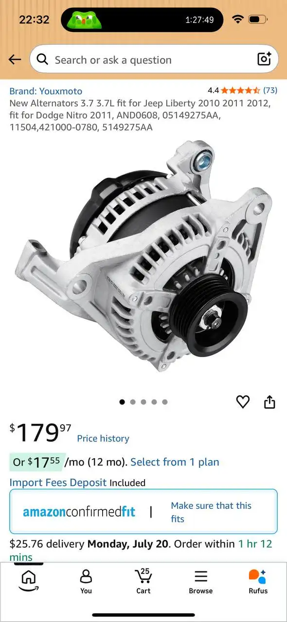 Youxmoto Alternator 3.7L – Jeep Liberty & Dodge Nitro