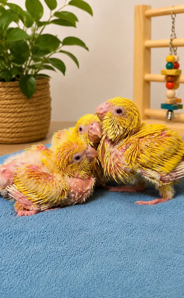 ⭐ Cute Quaker ❤️ Babies with cage and food ❤️