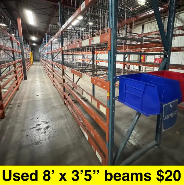 1000's of used 8' x 3.5' pallet racking beams ONLY $20!