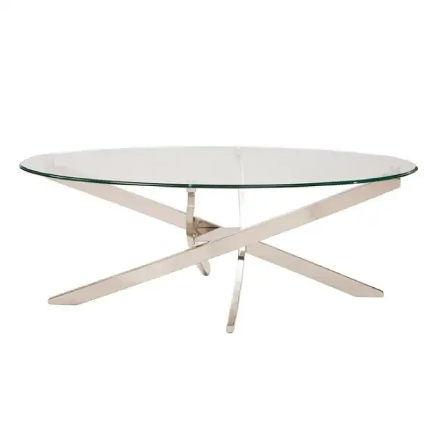 Table à Café Zila 48’’ en Verre Trempé & Acier Inoxydable