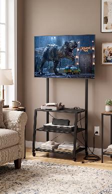 Rolling 3-Shelf TV Stand with 3 shelves and 4 power outlets - Photo 2