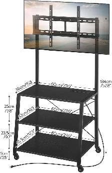 Rolling 3-Shelf TV Stand with 3 shelves and 4 power outlets - Photo 3