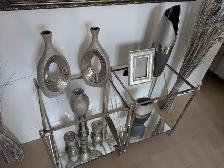 Glass Coffee and end table with silver accessories