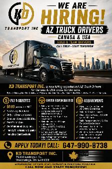 AZ TRUCK DRIVERS WANTED – CANADA & USA CROSS-BORDER RUNS