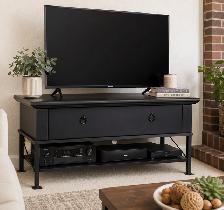 Upcycled Black Console/Media Table – with a drawer and a shelf