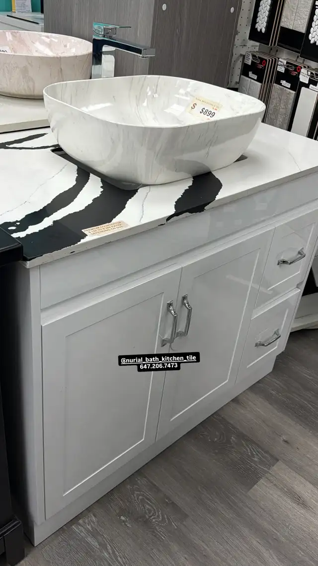 White Vanity, Counter, Faucet, Mirror