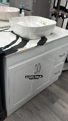 White Vanity, Counter, Faucet, Mirror