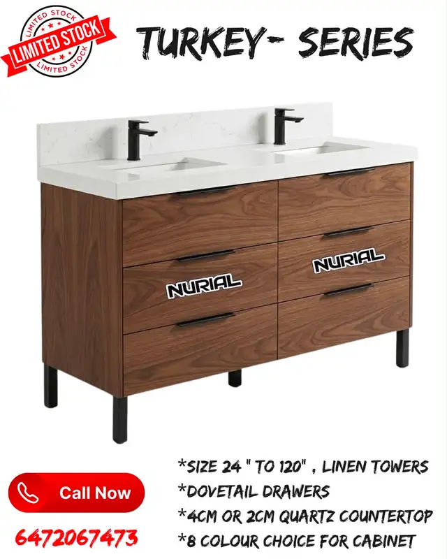 Real Wood Vanity, Bathtub, Mirror, Toilet