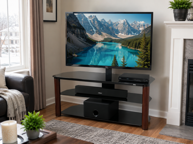 Limitless Furniture TV Stand with Mount | Black Glass & Wood