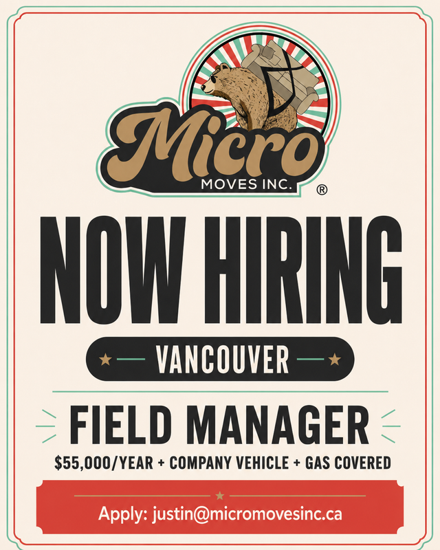 Field Manager – Vancouver Moving Company | $55K   Vehicle