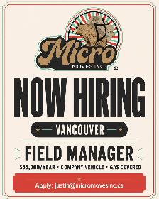Field Manager – Vancouver Moving Company | $55K   Vehicle