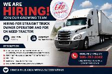 HIRING FOR STRAIGHT TRUCK OWNER OPERATOR AND FOR CN NEED TRACTOR
