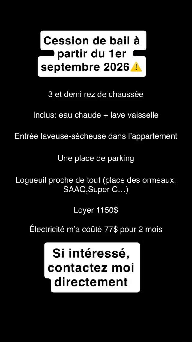 Cession de bail Septembre 2026