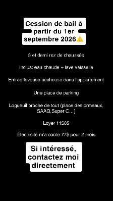 Cession de bail Septembre 2026