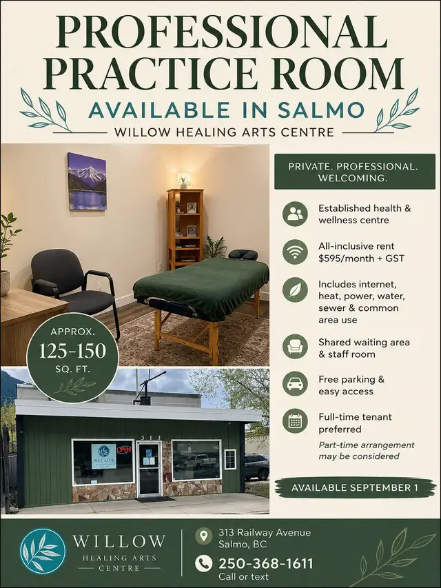Professional Practice Room for Rent – Salmo