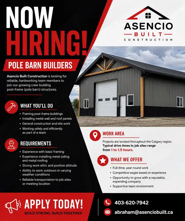 hiring pole barn framers.