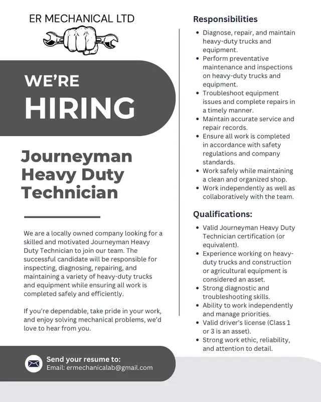 Hiring Journeyman Heavy Duty Technician