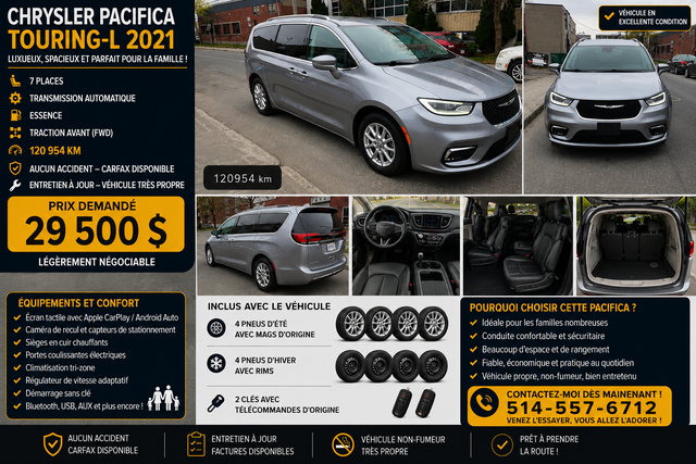 Chrysler Pacifica Touring-L 2021 – 120 954 km – 29 500 $