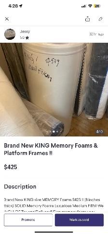 Brand New QUEEN Solid Memory Foams $449 Platforms $99 - Photo 8