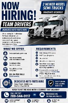 Hiring team drivers for dedicated auto parts runs