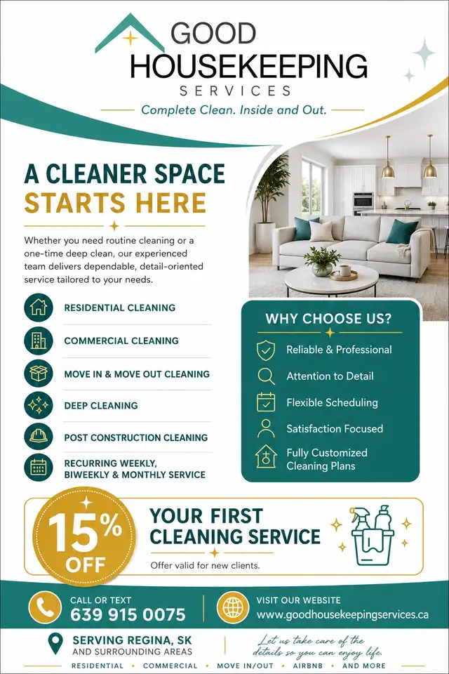 Professional House Cleaning in Regina - 15% off