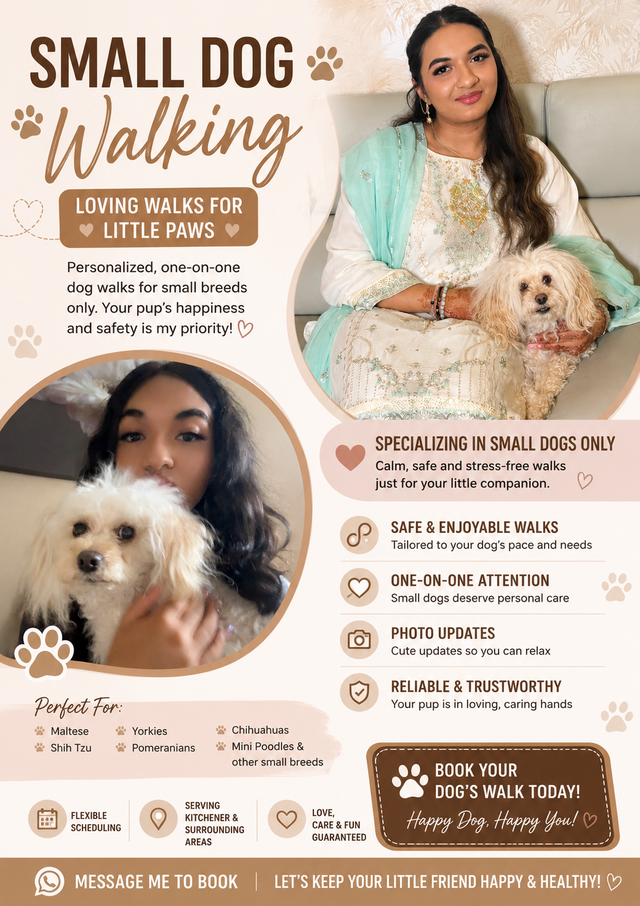 'Small Dog Walking Services  Safe • Loving • Reliable'
