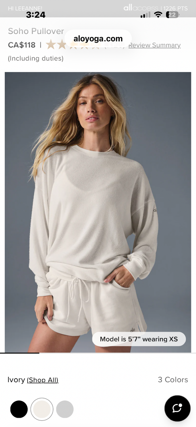 AUTHENTIC "ALO" SOHO PULLOVER