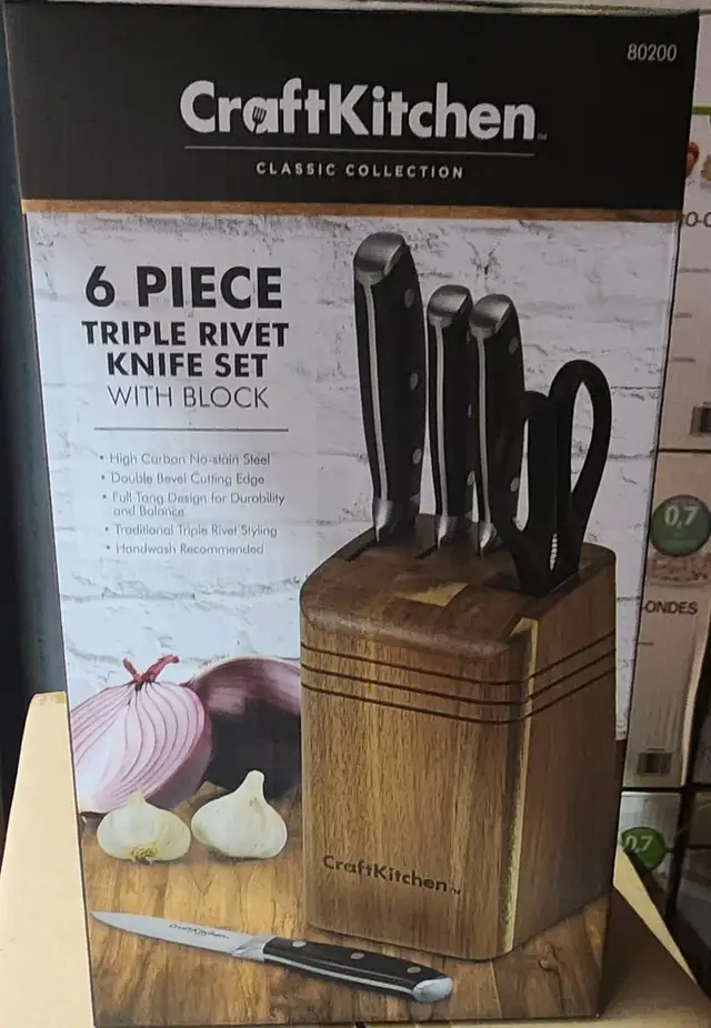Knife Set With Block - CraftKitchen 6 Piece Triple Rivet Classic