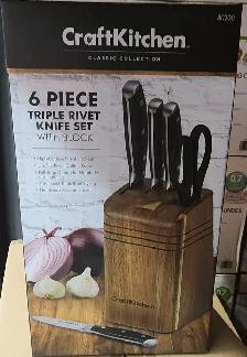 Knife Set With Block - CraftKitchen 6 Piece Triple Rivet Classic