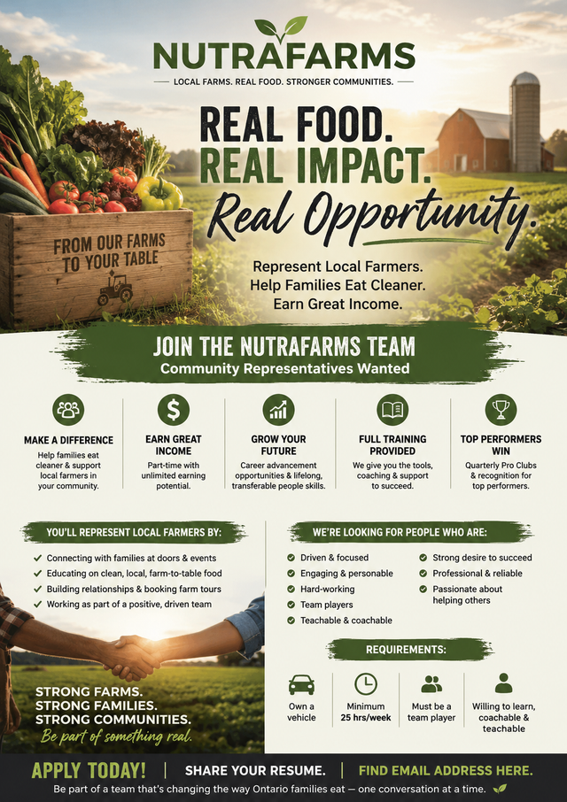 NOW HIRING – NUTRAFARMS COMMUNITY REPRESENTATIVES