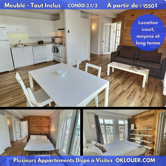 Condo 3 1/2 meublé et tout inclus – Montcalm / St-Jean-Baptiste