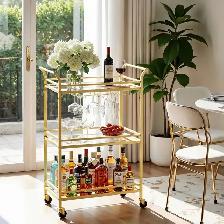 3-Tier Bar Cart with Wine Rack and Glass Holder