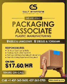 Packaging Associate – Plastic Manufacturing | $17.60/hr | On SIN