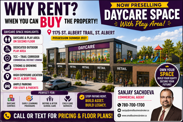 NOW PRESELLING – DAYCARE SPACE WITH DEDICATED OUTDOOR PLAY AREA!