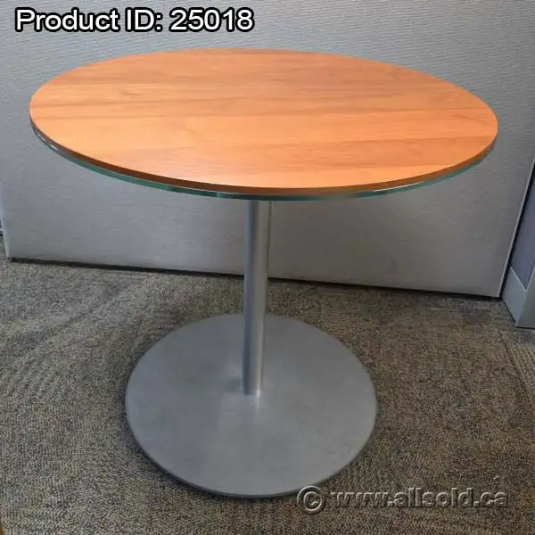 Kimball 32' Glass & Wood Round Office Table w/ Center Post Base
