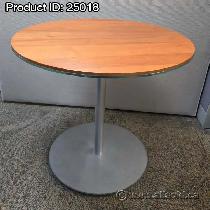 Kimball 32' Glass & Wood Round Office Table w/ Center Post Base
