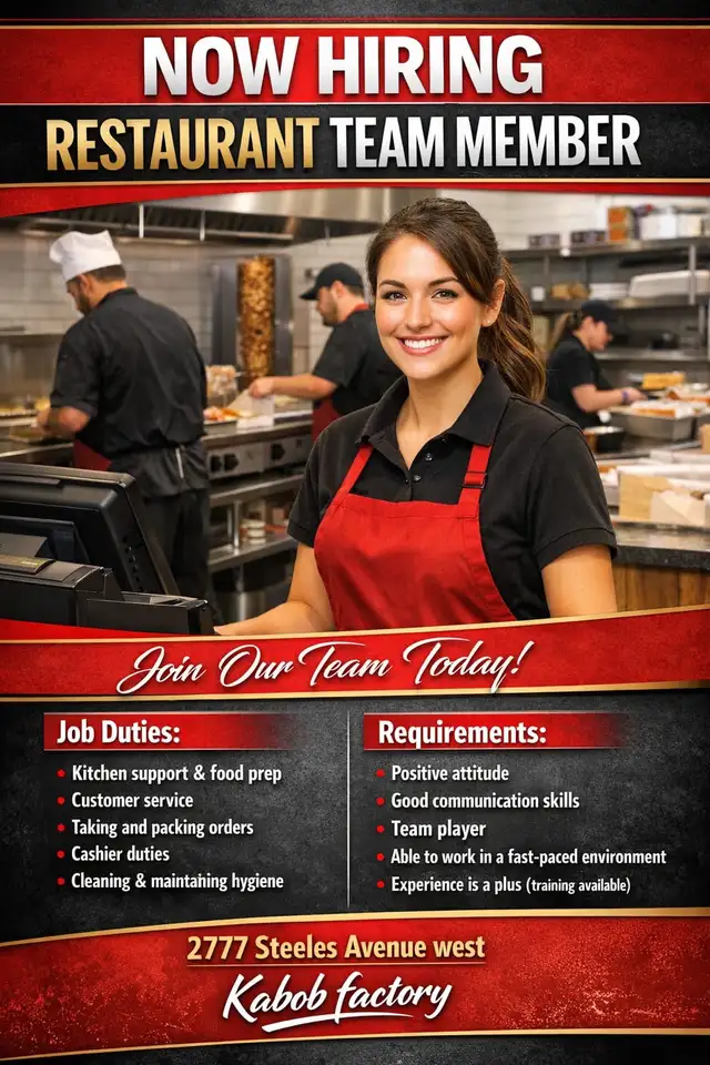 Hiring Now (Restaurant Work)