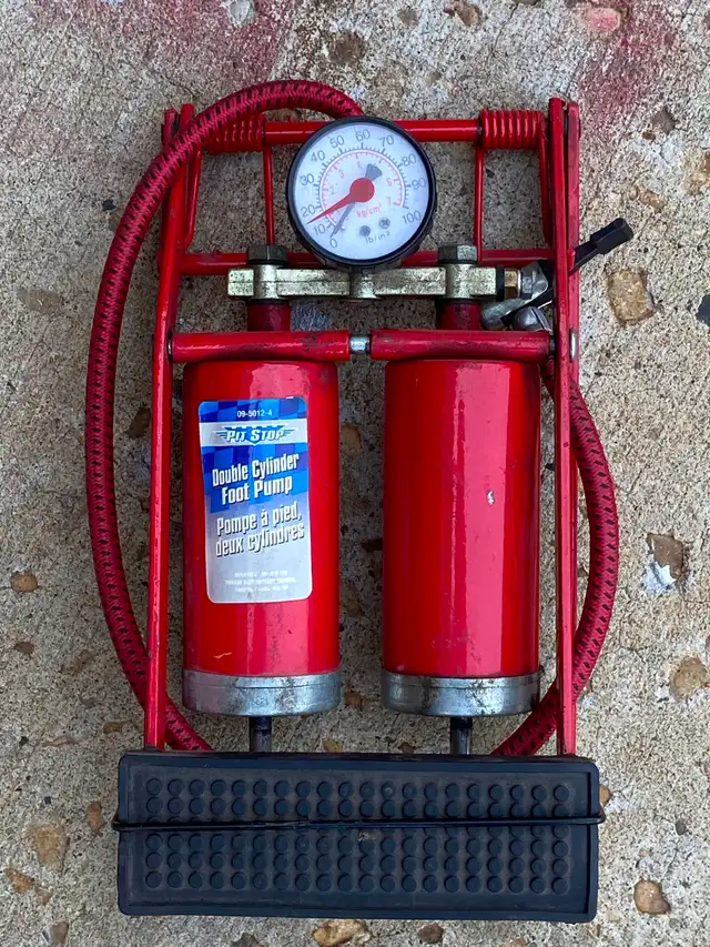 Double Cylinder Foot Pump with Pressure Gauge.