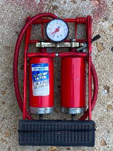 Double Cylinder Foot Pump with Pressure Gauge.