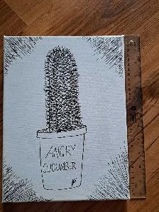 'angry cucumber' cactus pen on canvas