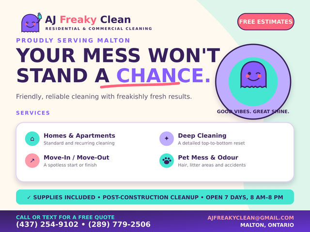 AJ Freaky Clean — Your Mess Won't Stand a Chance! MALton GTA